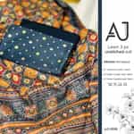 Ajrak lawn suit in mustard and navy
