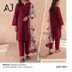 Embroidered lawn suit in maroon with cream dupatta