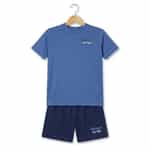 Boys summer suit in blue t-shirt with navy shorts