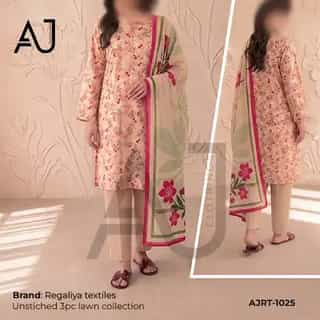 Peach lawn suit with floral print
