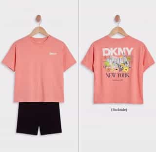 Girls shorts set in pink t-shirt with black shorts