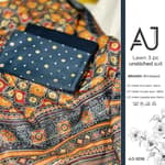 Ajrak lawn suit in mustard and navy