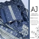 Navy blue lawn suit with white printed panel