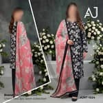 Pink lawn suit with black floral print
