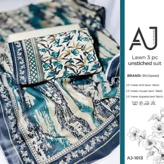 Teal blue lawn suit unstitched 3 piece by AJ Apparel