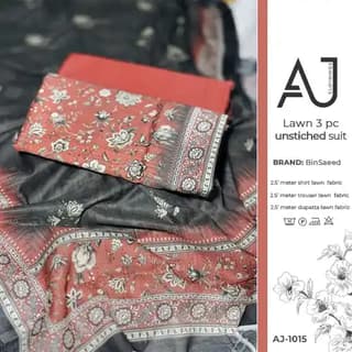 Black lawn suit with rust floral print