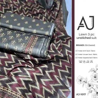 Maroon lawn suit with golden chevron print