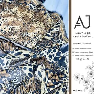 Beige lawn suit with animal print dupatta