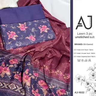 Digital print lawn suit in purple and maroon