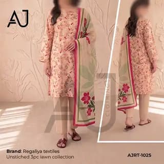 Peach lawn suit with floral print