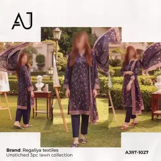 3 piece lawn suit in purple unstitched lawn