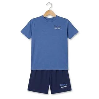 Boys summer suit in blue t-shirt with navy shorts