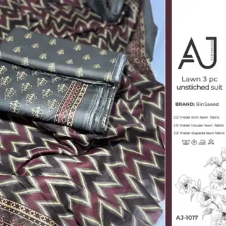 Maroon lawn suit with golden chevron print