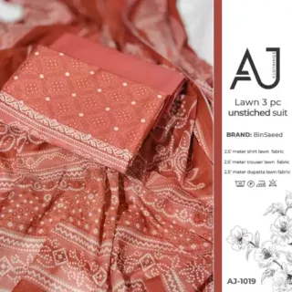 Rust lawn suit with white chikan style print