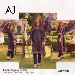 3 piece lawn suit in purple unstitched lawn