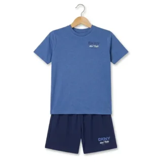 Boys summer suit in blue t-shirt with navy shorts