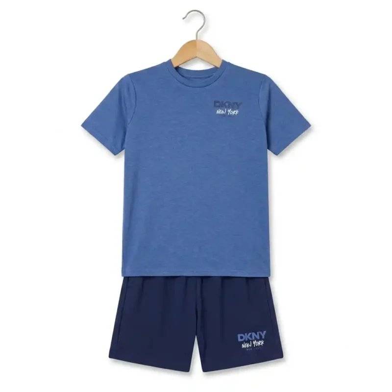 Boys summer suit in blue t-shirt with navy shorts